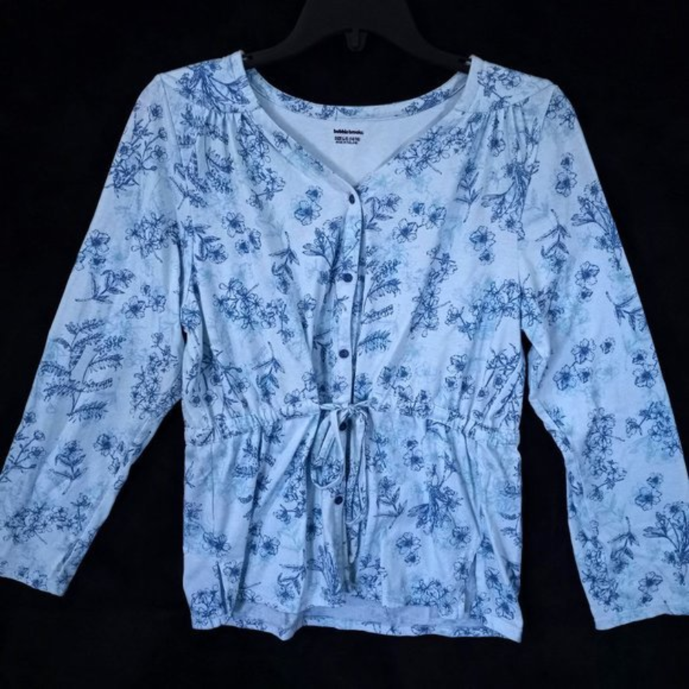Bobbie Brooks Pajama Outfit Size Large Green And Blue Floral Design‎ #1136